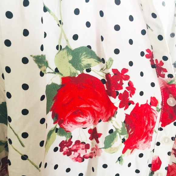 MARSHALLS/WINNERS Rose Polka Dot Blouse With Crop Sleeve Length Ivory Sz Medium - Picture 6 of 7